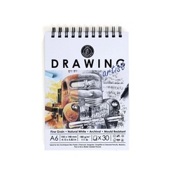 Art Essentials Artist Drawing Pad 180 GSM Fine Grain Natural White  A6 Spiral Pad of 30 Sheets
